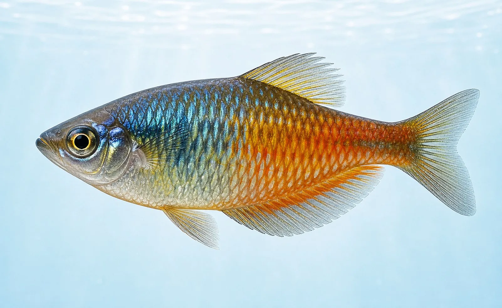 Illustration realiste de l'anatomie externe d'un poisson d'aquarium