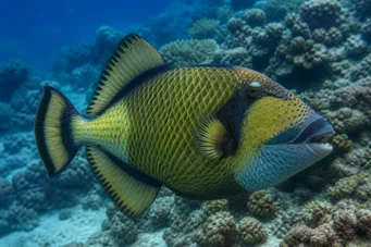 Balistoides viridescens Baliste à tête jaune.